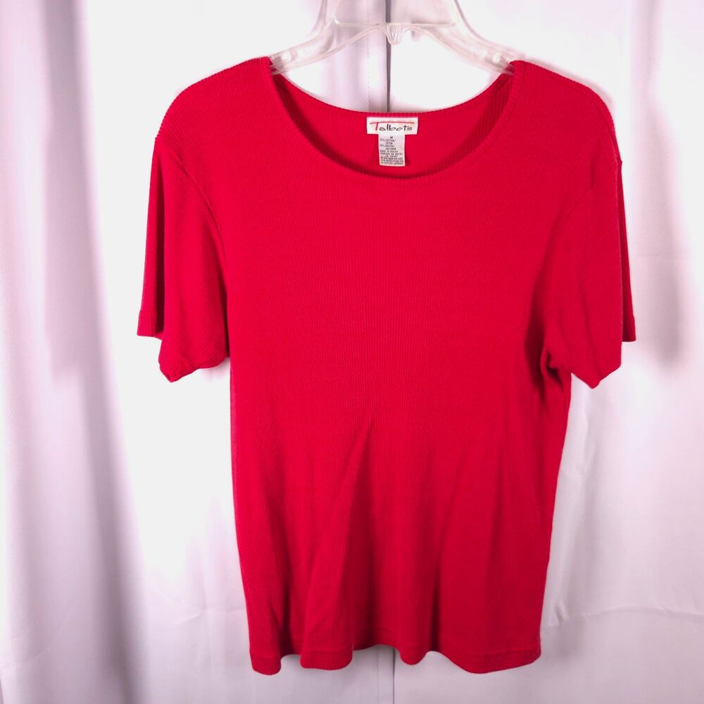 Talbots Red Ribbed Short Sleeve‎ Crewneck Top Women's Medium